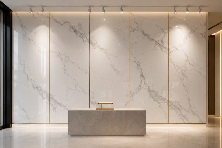 Calacatta marble effect sheet retail showroom